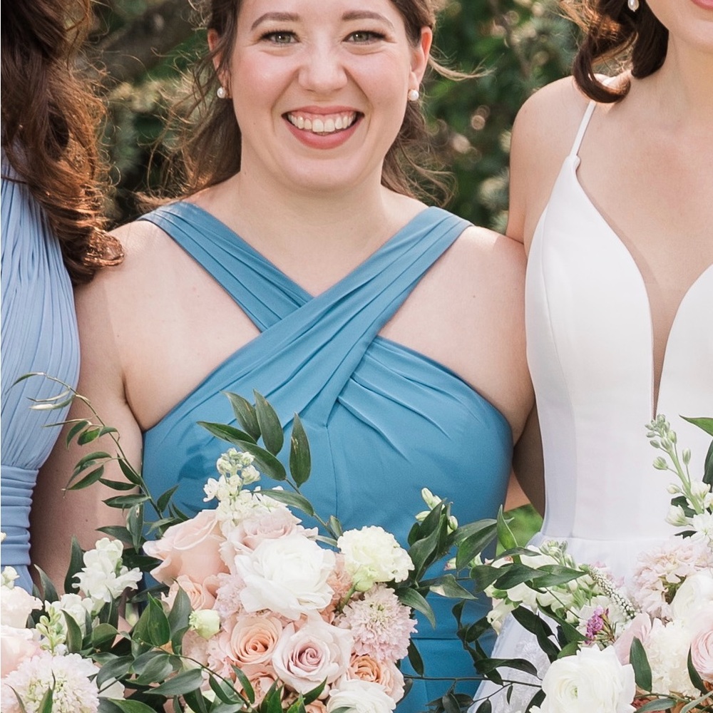 Azazie Dixie Halter Bridesmaid Dress Long Bermuda Custom Size Similar to 6
